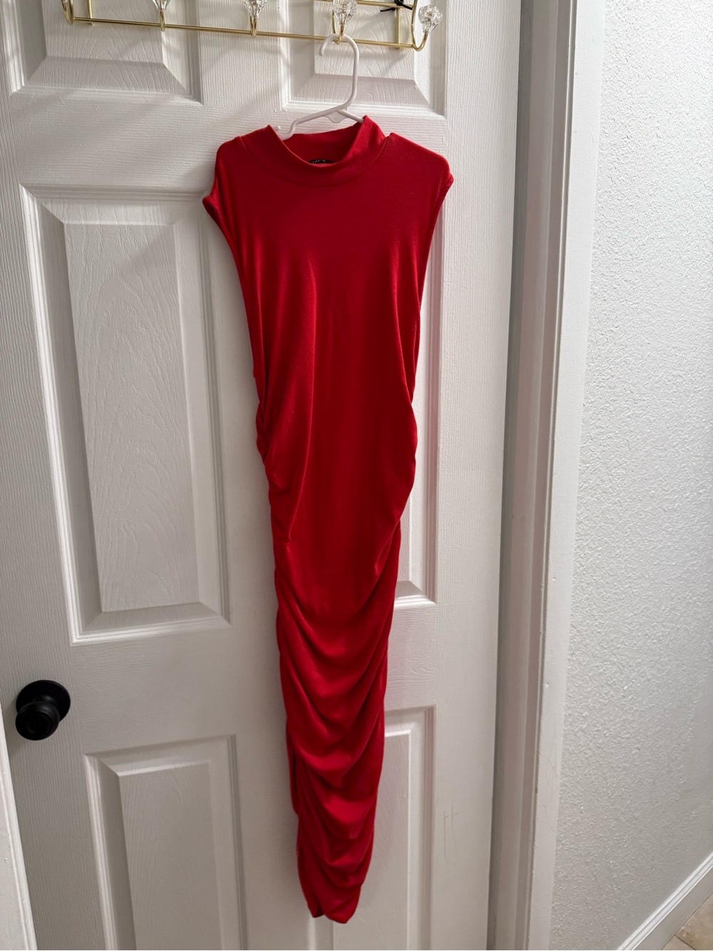 Red Ruched Sleeveless Maxi Dress